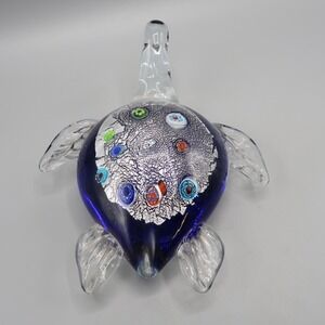 Paperweight Cobalt Blue Sea Turtle Art Glass Multicolor Tortoise Figurine